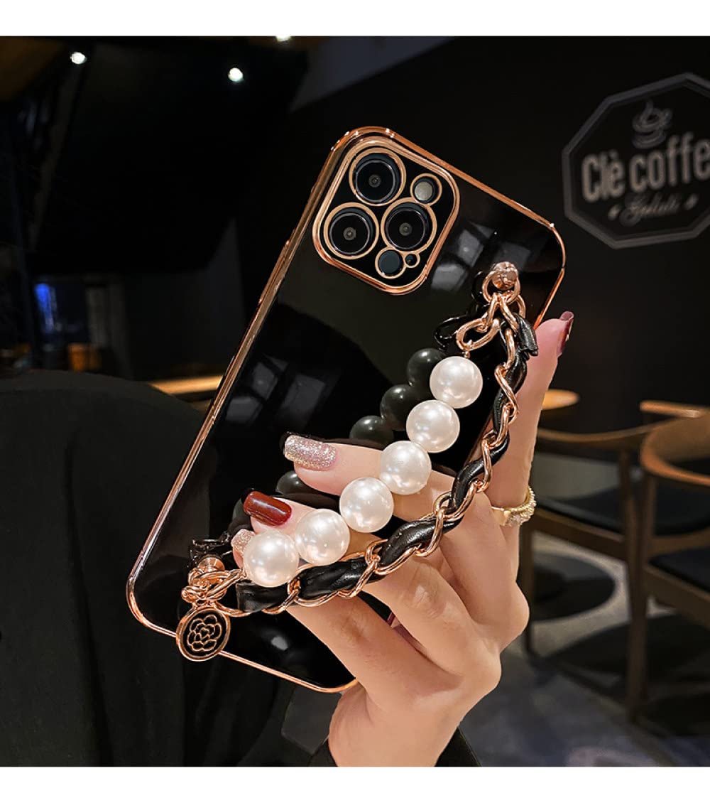 iPhoneアクセサリー iPhone13.14 Amazon.com: Luxury Plating Pearl Bracelet Phone Chain Soft Case