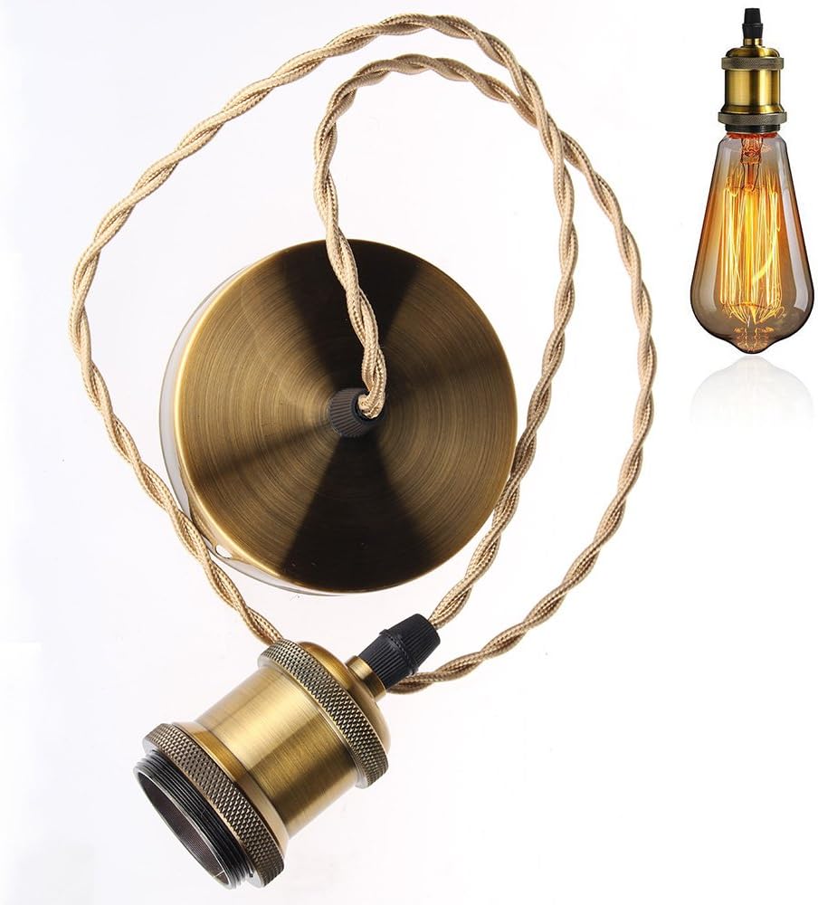 STARRYOL Vintage Ceiling Pendant Light Fitting Kit, Brass Lamp Holder, Fit for E27 Screw Bulb, Perfect for Kitchens,Dining Areas, Bar, Coffee Shop,Living Rooms, Restaurants