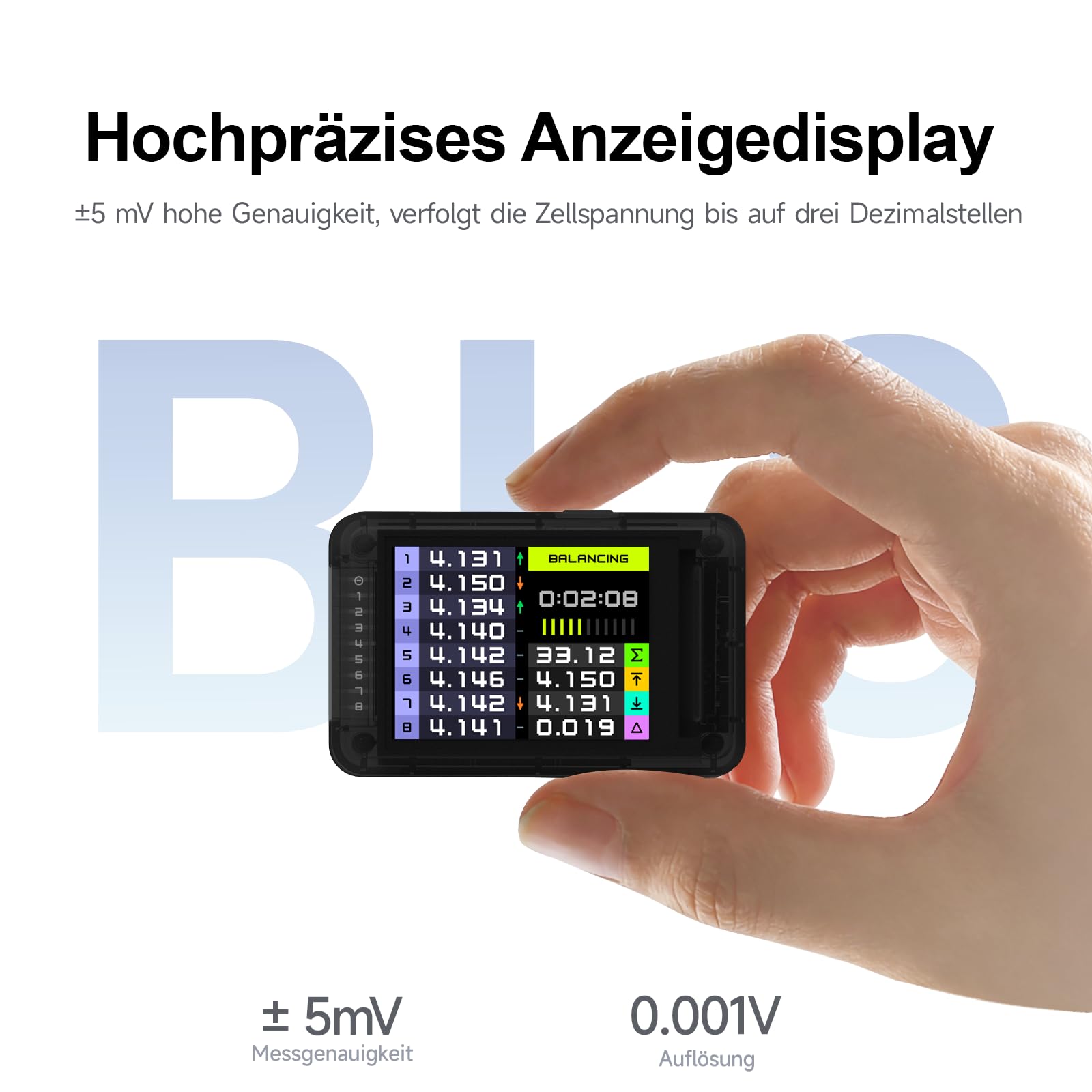 ISDT BL8 Digitaler Batterietester, 2-8S Lipo Checker für LiPo/Life/Li-ion/NiMH/Nicd, Aktives Balancieren in nur 15 Minuten, Kompaktes und leichtes Design
