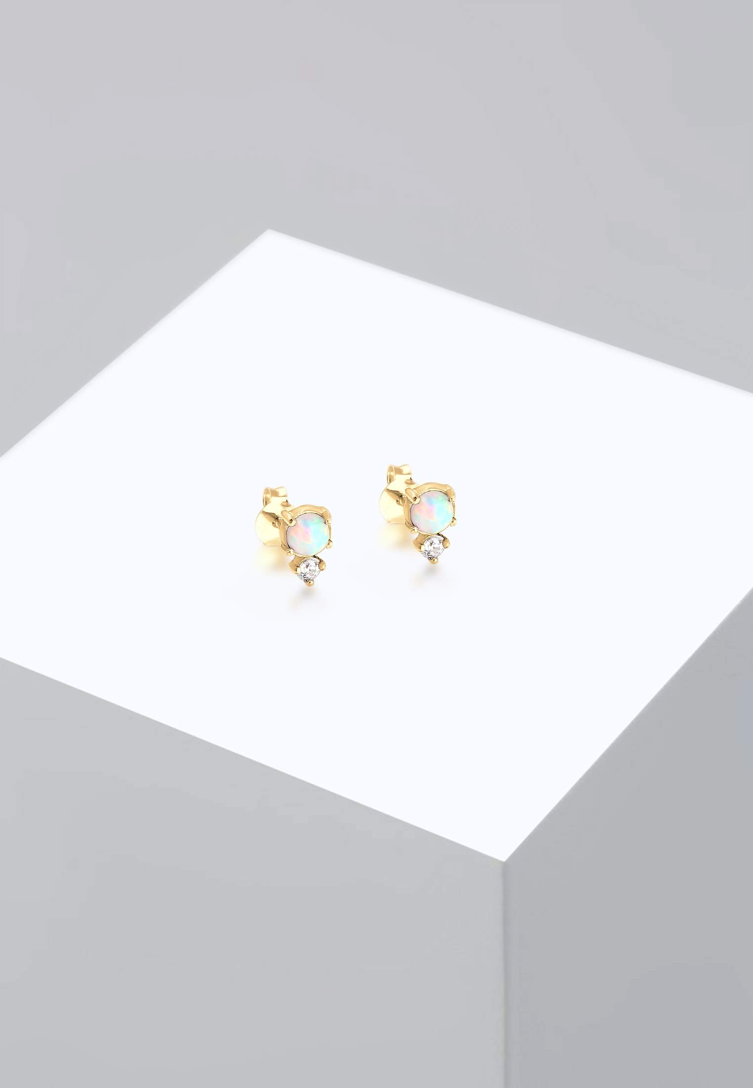 Elli Ohrringe Damen Ohrstecker Vintage mit Zirkonia Kristallen und Opal | 925 Sterling Silber vergoldet