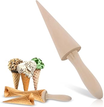 Ice Cream Cone Mold, Reusable Wooden Cream Horn Mold 9.1in Waffle Cone Roller Waffle Pizzelle Roller for Kitchen Cooking and Baking