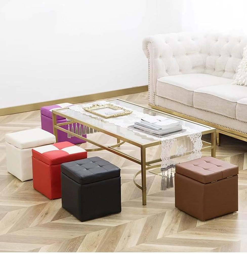 Pouf imbottito con contenitore, lussuoso poggiapiedi imbottito, per soggiorno e camera da letto, in ecopelle, con coperchio incernierato (rosso)