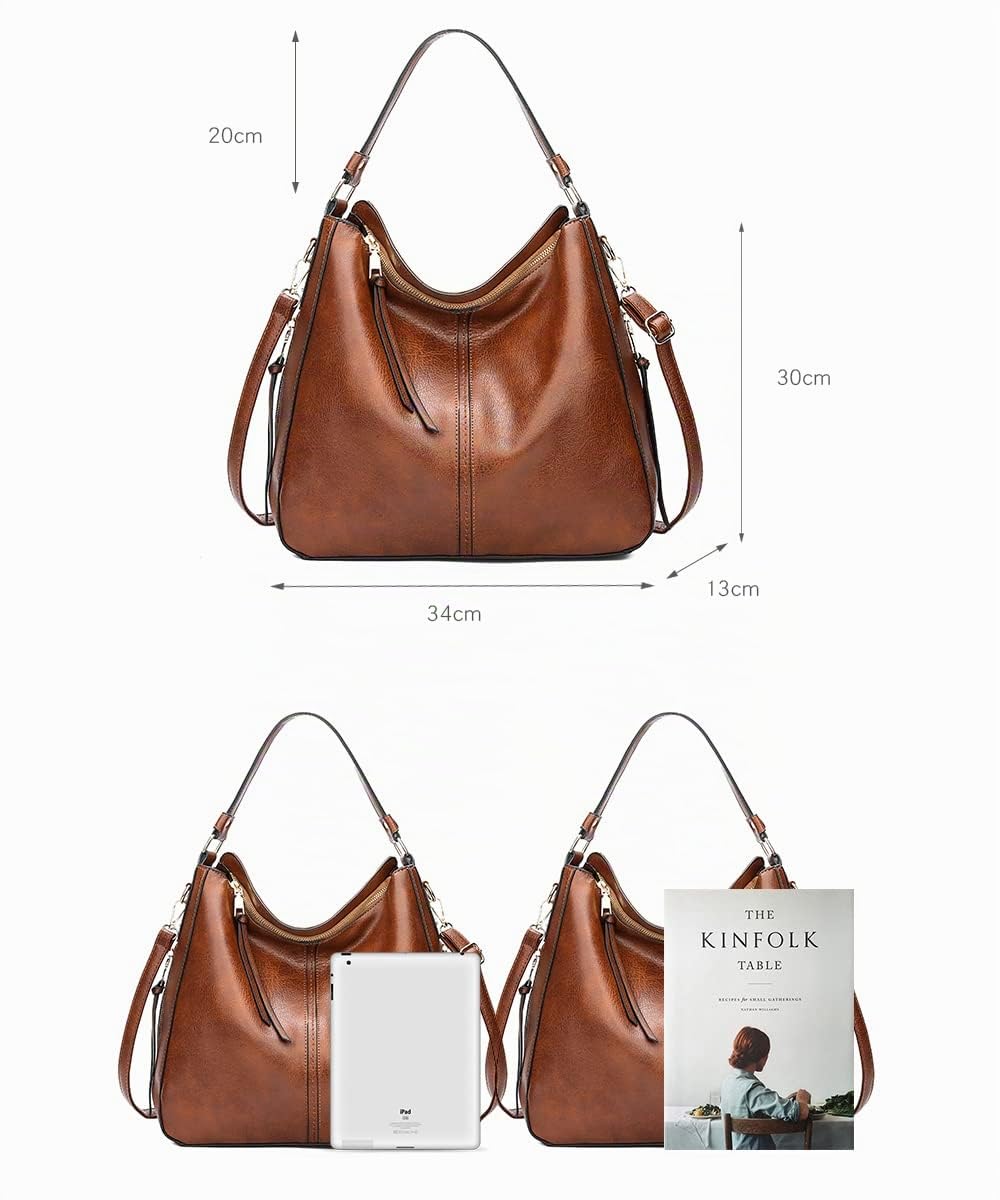Kris Anna Hobo Borsa a Spalla con Tracolla da Donna Borse a mano Bauletto Secchiello in Pelle PU per Signora Marrone
