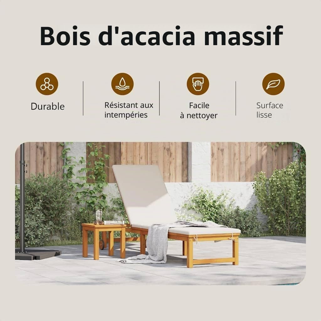 vidaXL Transat Marron 202 x 53 x 89 cm Bois d'Acacia Massif, Mobilier extérieur Moderne, transat Adjustable, Fauteuil Patio Minimaliste, résistant aux intempéries