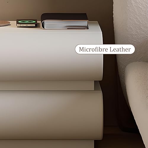 Miniatura 6 de HIMAmonkey Mesita de noche con 2 cajones, mesita de noche con cuero de microfibra, mesita de noche de moda para dormitorio, no requiere montaje