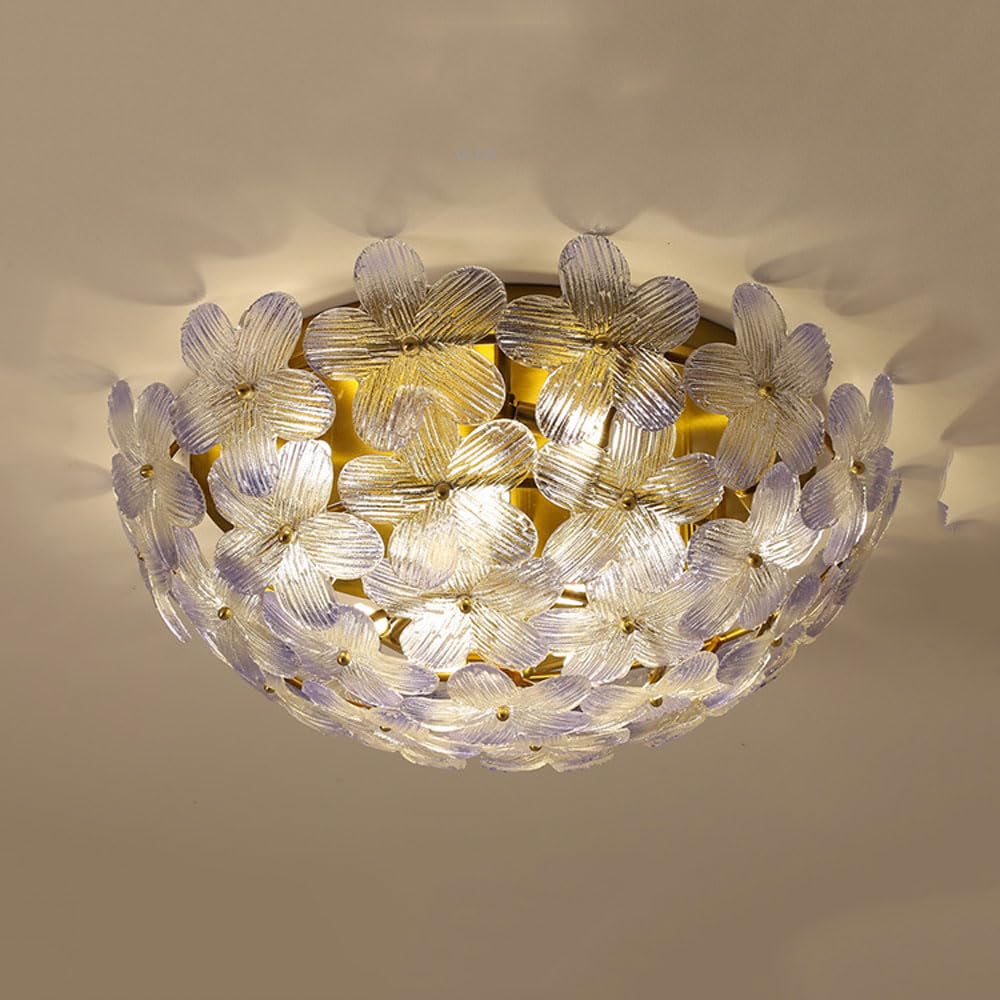 SYAXVOM Modern Semi Flush Mount Ceiling Lamp Living Room French 50cm Round Glass Chandelier Lighting Fixture G9 Light for Dining Bathroom Bedroom Girl's