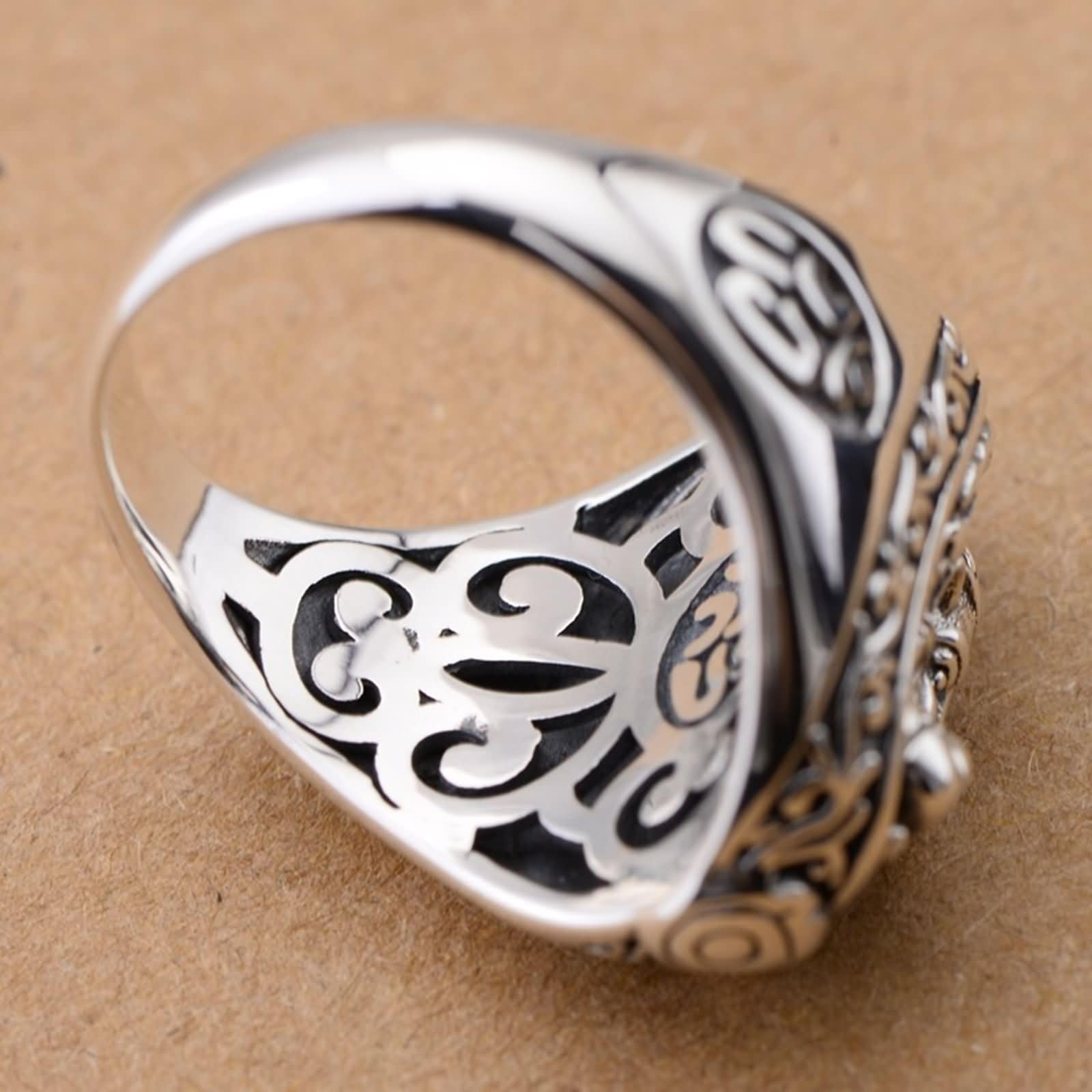 Anello con Incisione Anello Uomo Fidanzamento,Anelli Argento Uomo 925 Buddista Vintage Anello Fidanzamento Argento