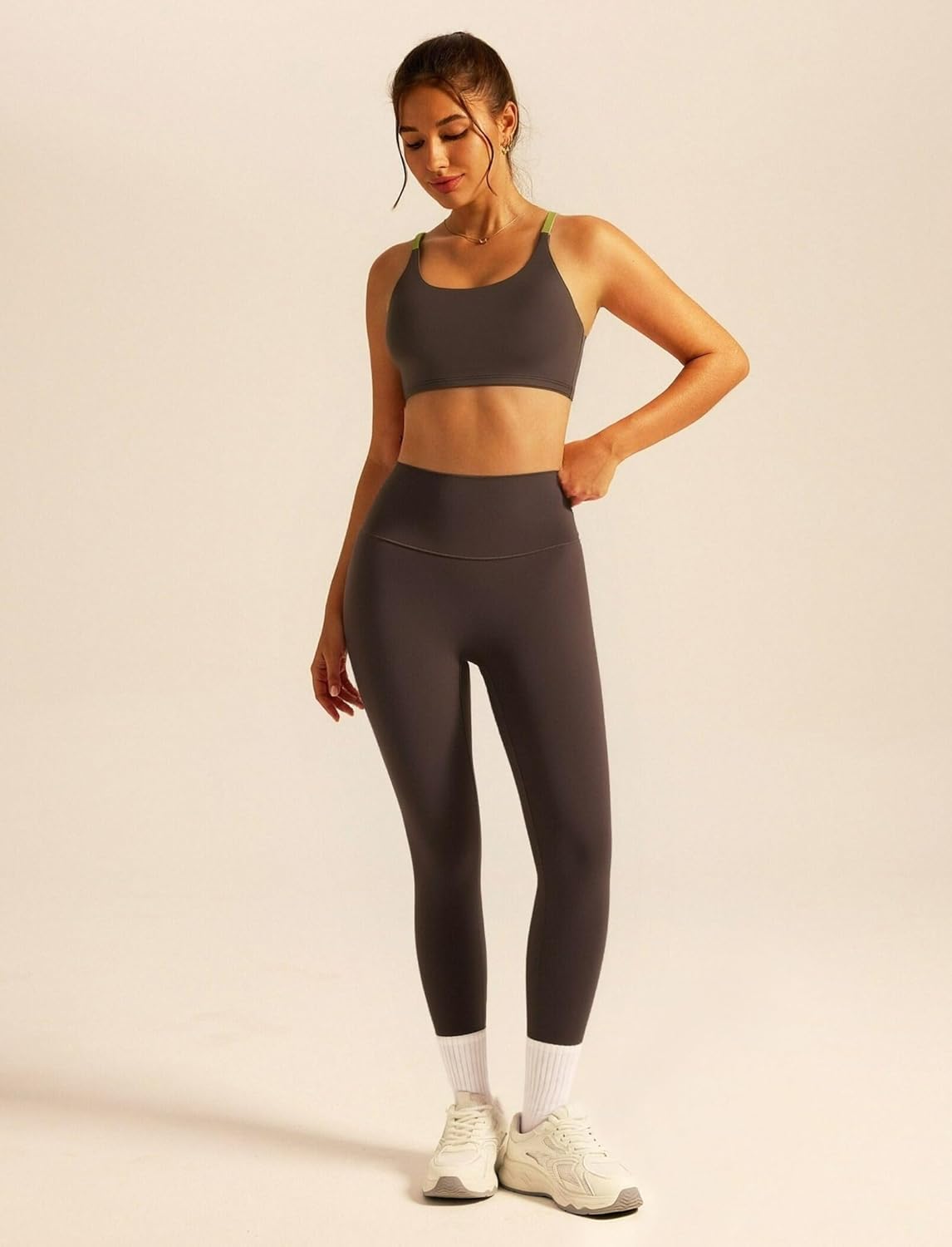 Womens 2 Piece Workout Set Cross Back Sports Bra High Waisted Yoga Pants Stretchy Athletic Outfit for Yoga Gym Pilates - Image 3