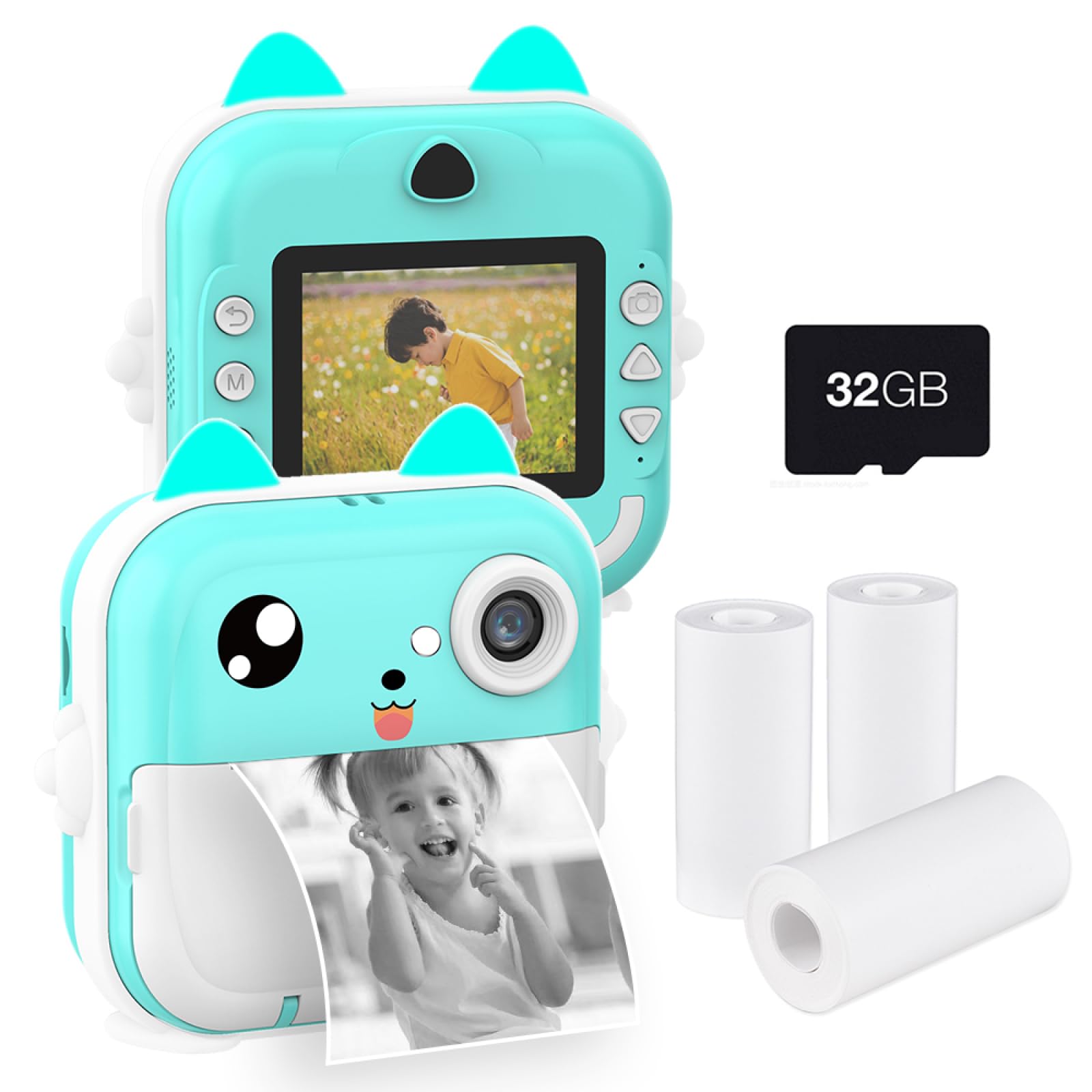 Appareil photo numérique portable à impression thermique instantanée pour enfants - Écran de 6,1 cm - Photo selfie - Vidéo HD - Impression thermique sans encre avec carte mémoire de 32 Go - 3 rouleaux