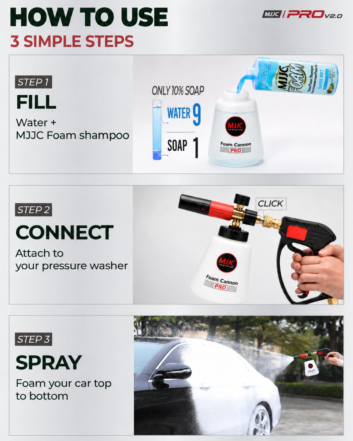 MJJC Foam Cannon Pro V2.0 (Thicker Snow Foam Technology) with 1/4