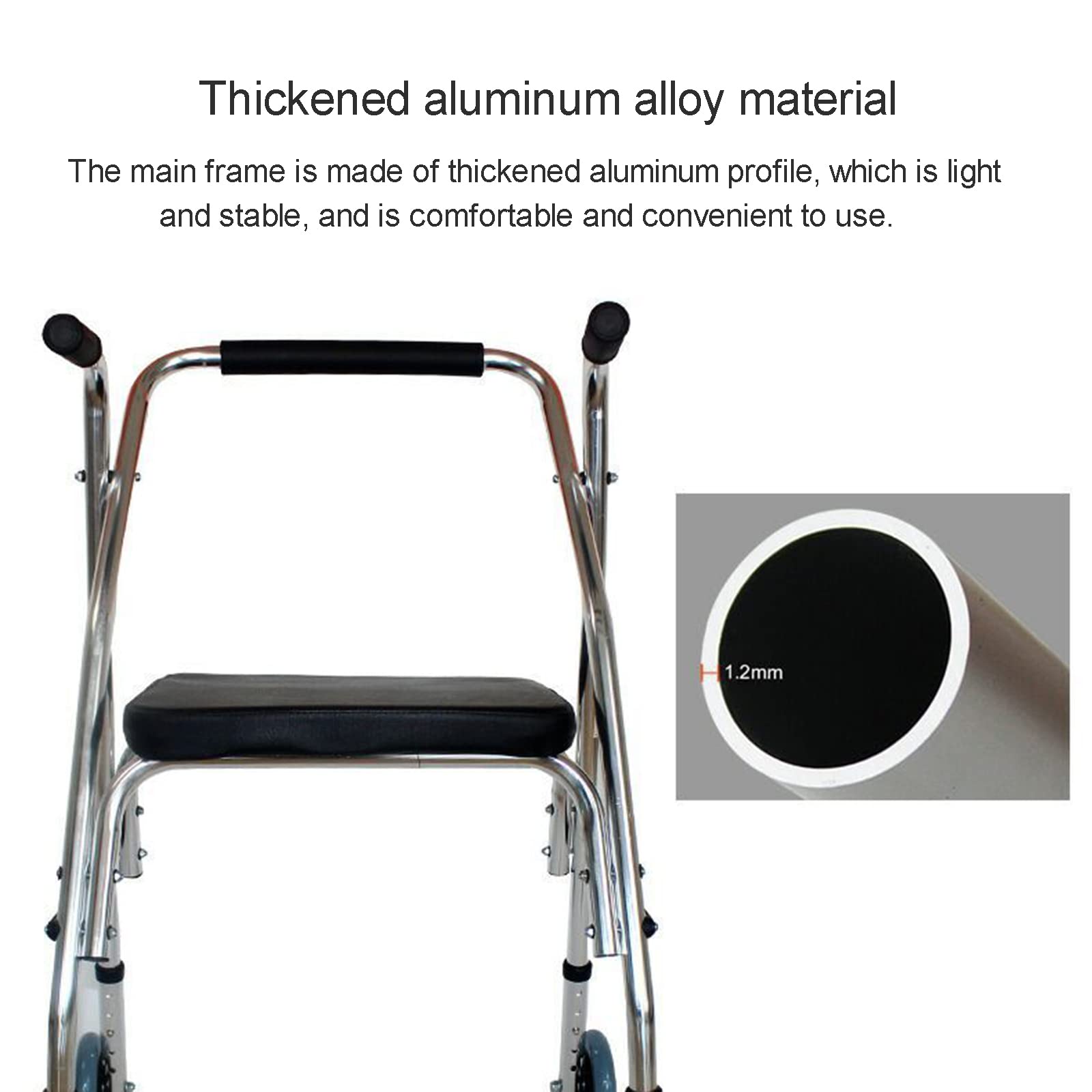 BASII Andador con Ruedas y Asiento, Andador de 2 Ruedas, Andador con Asiento, Andadores para Personas Mayores, Marcos Plegables para Adultos, Andador de Interior,Silver (Silver)