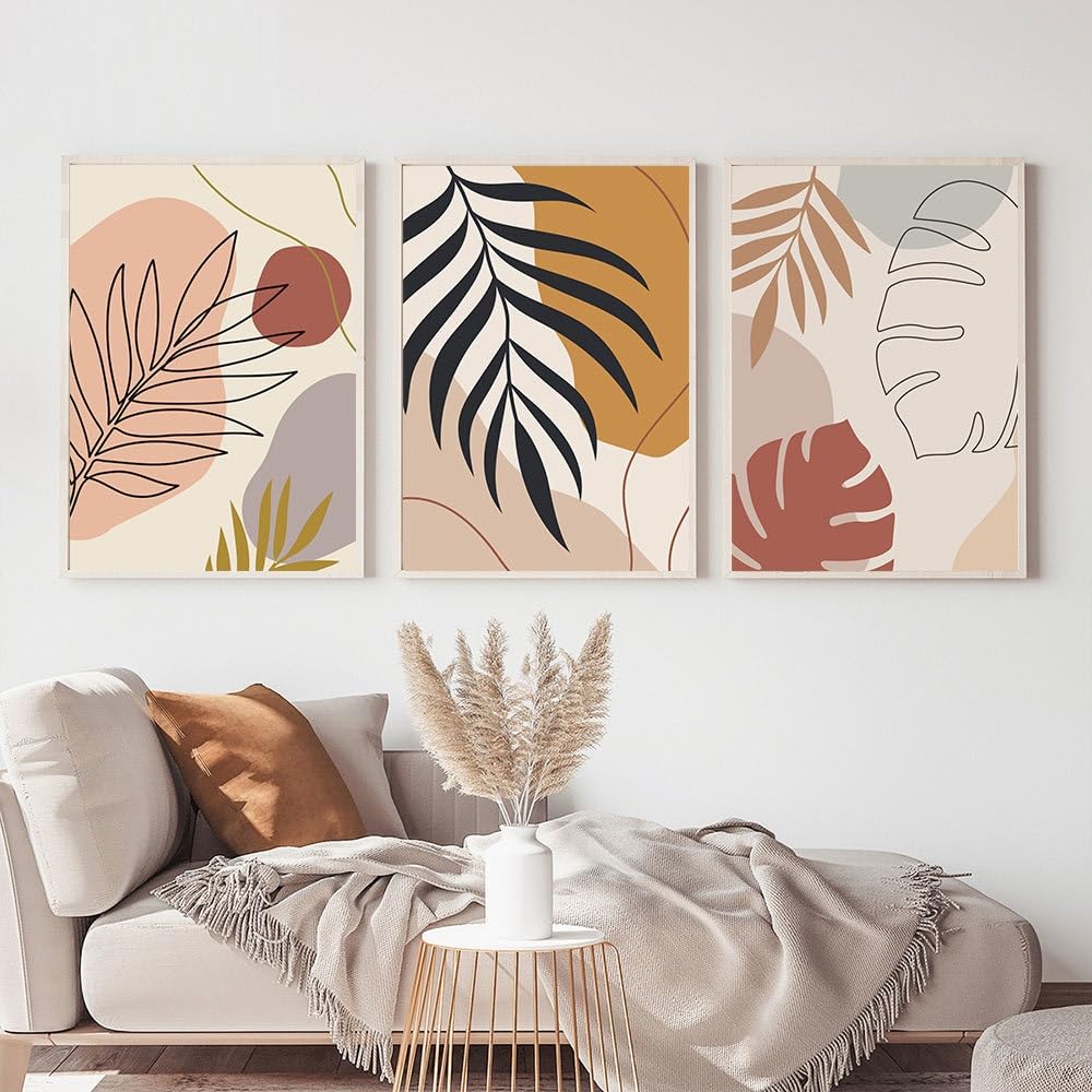 WBYZAC Wall Pictures-Bohemian Wall Paintings Abstract Line Leaves Wall Art Poster Canvas Pictures Nordic Posters Living Room Kitchen Home Decor-40 * 50cm*3PCS (No Frame)