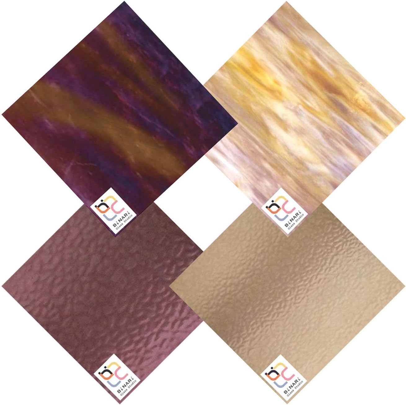 Wissmach 4 Sheet Mixed Color Variety Stained Glass Pack and Mosaic Glass, Grape, (8"X6") by BiNARi Glass Studio
