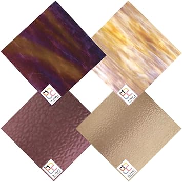 Wissmach 4 Sheet Mixed Color Variety Stained Glass Pack and Mosaic Glass, Grape, 4"X6" by BiNARi Glass Studio