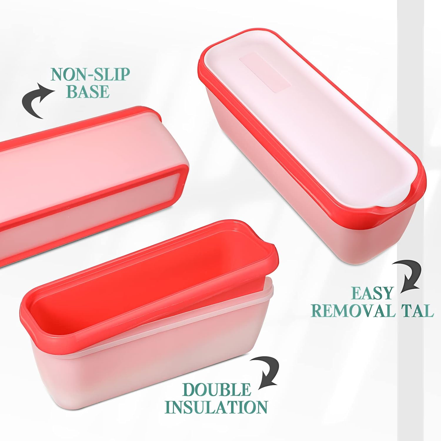 Nuenen 4 Pcs Reusable Ice Cream Containers with Lids and a Scoop 1.5 Quarts Plastic Rectangle Dessert Storage Tubs Homemade Ice Cream Storage Containers for Freezer Kitchen Refrigerator (Cute Colors) - Image 6