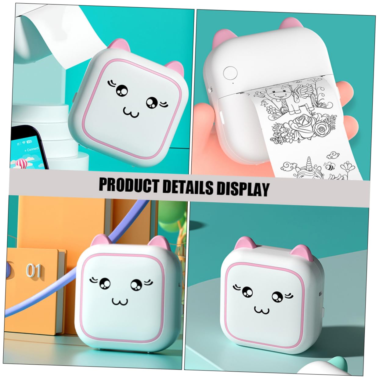 NUOBESTY 1 Set Mini Stampante Termica Portatile Stampante Foto e Etichette per Casa e Scuola per Studenti e Ufficio Funzioni Versatili e Ridotti