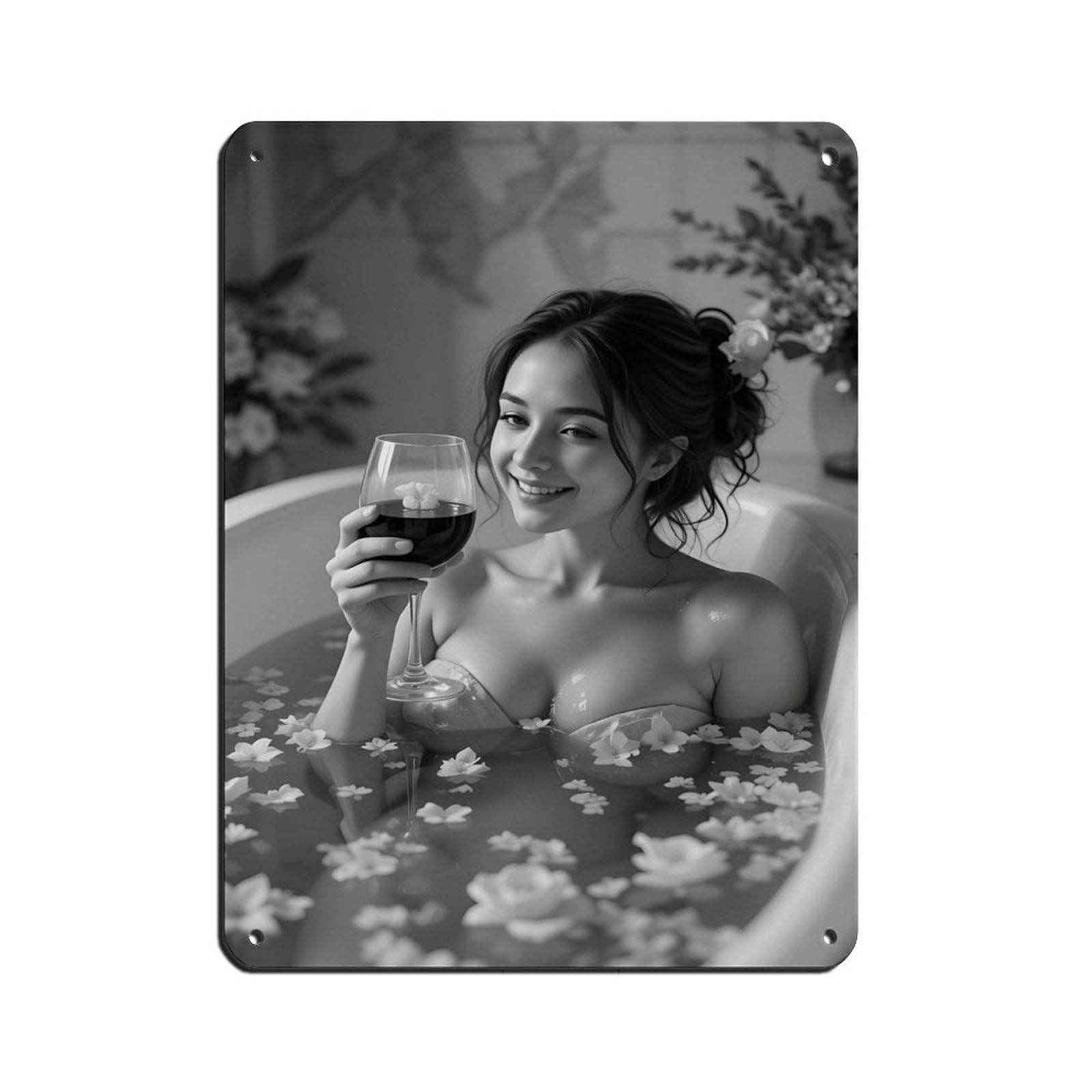 Romantic Bathing Woman Gift Idea Tin Sign Vintage Metal Pub Club Cafe Bar Home Wall Art Decoration Poster Retro 12x16inch(30x40cm)