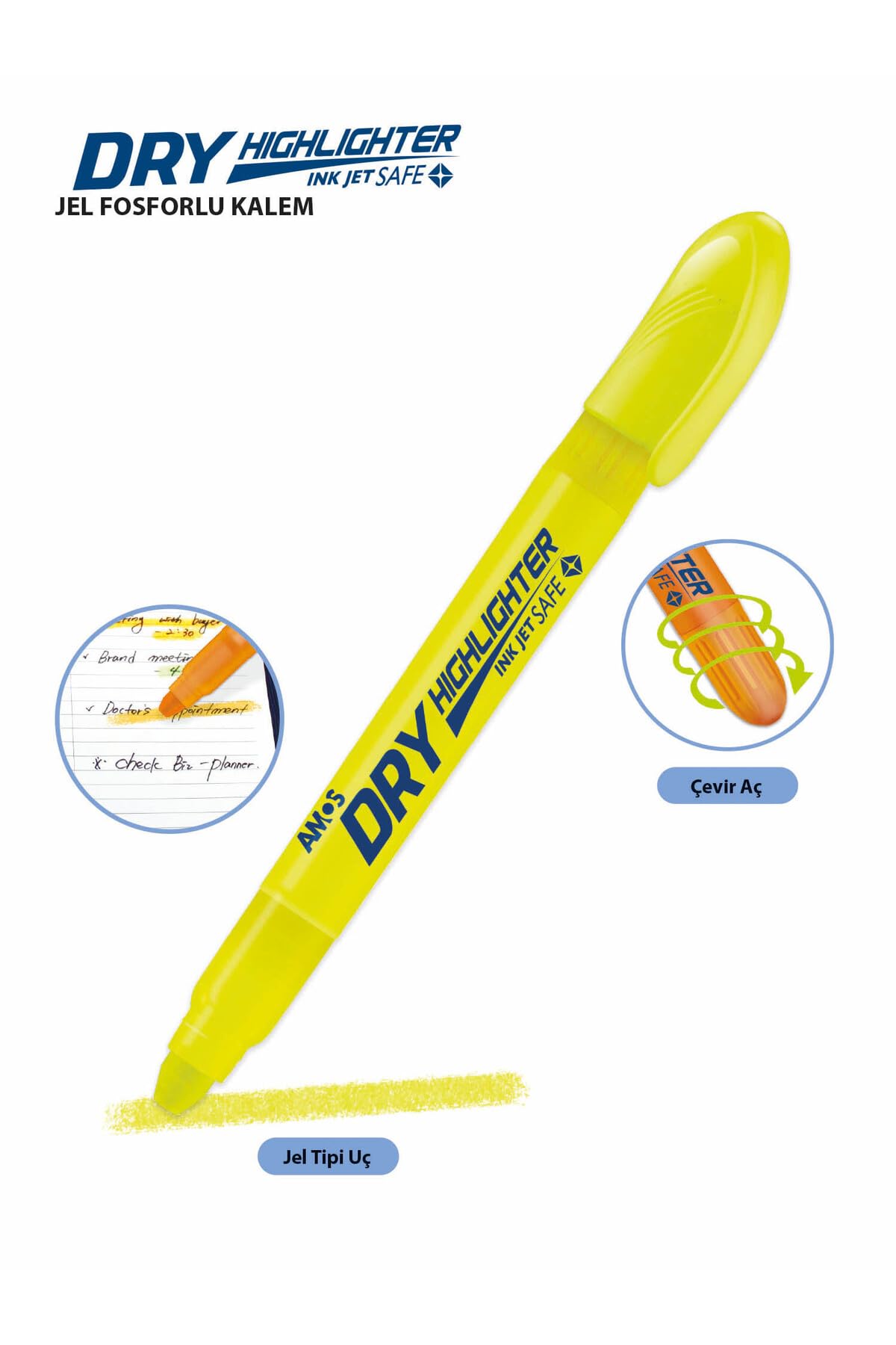 Amos Bolígrafos de gel fluorescente Dry Hl (4 unidades), multicolor