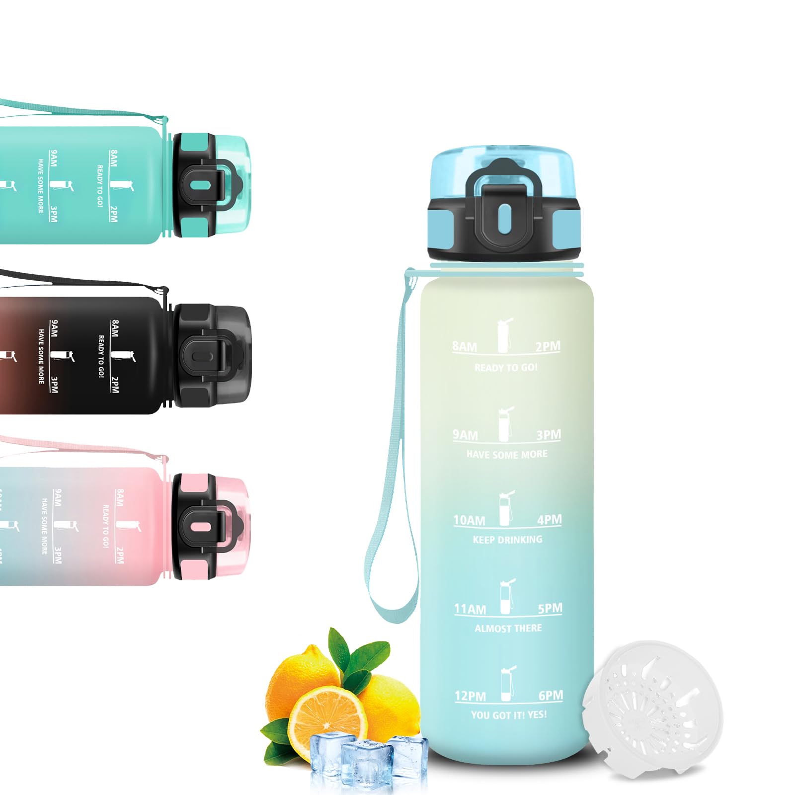 Trinkflasche Kinder, Wasserflasche 500ml, Auslaufsicher, Trinkflasche Kohlensäure Geeignet, Trinkflaschen mit Zeitmarkierung, Leicht zu Reinigen, für Schule, Outdoor, Camping, Running, Fitness