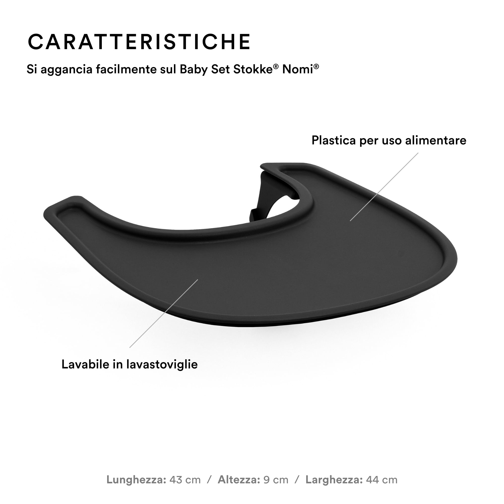 Vassoio Stokke per Nomi, Nero - Vassoio facilmente agganciabile sul Baby Set Stokke Nomi - Lavabile in lavastoviglie, Plastica per uso alimentare