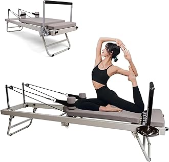 HOOMFIT Foldable Pilates Reformer Machine,Foldable Pilates Machine Equipment for Home, Exercise Yoga Equipment,Yoga Bed, Adjustable Intensity Pilates Bed Suitable for Beginners and Intermediate Users