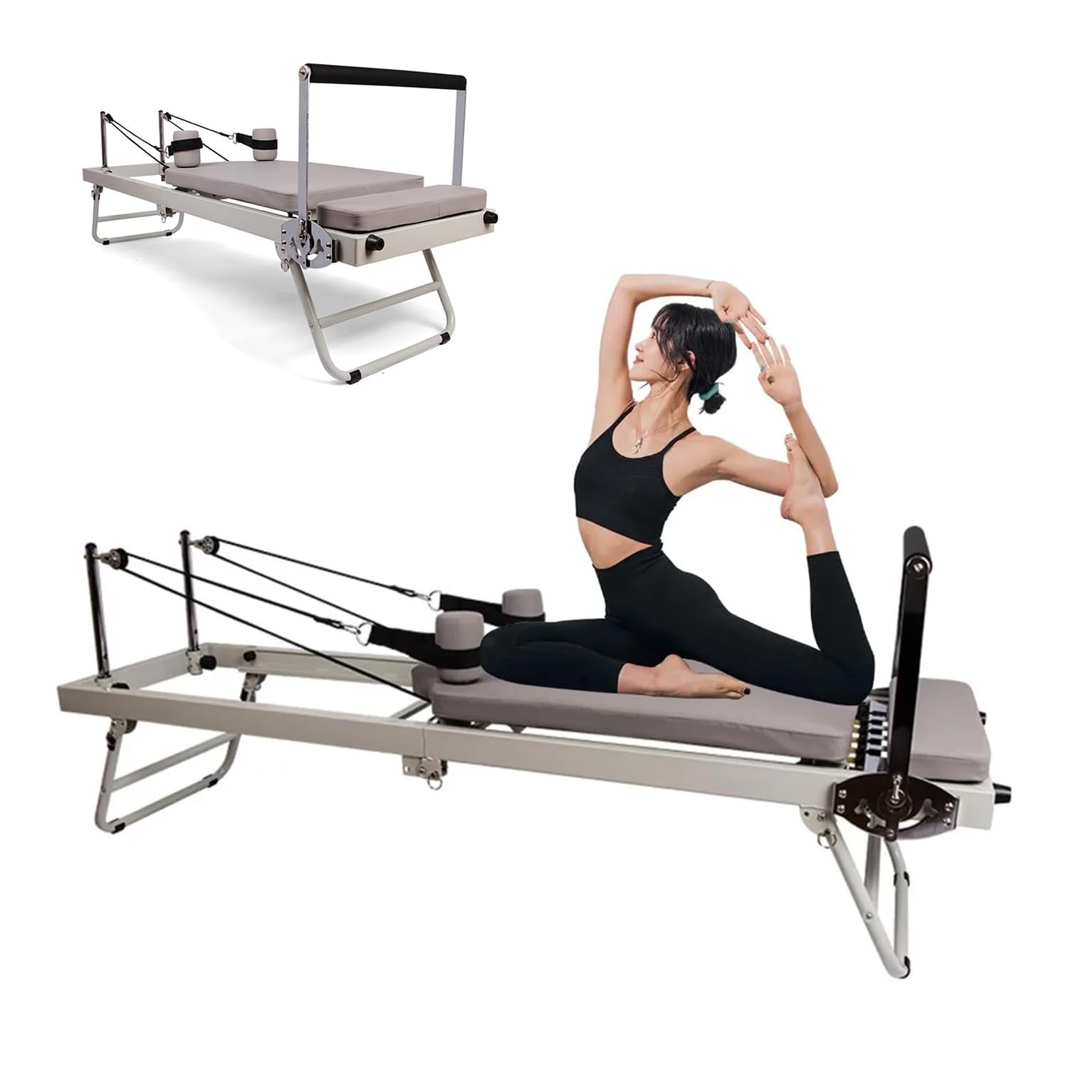 HOOMFIT Foldable Pilates Reformer Machine,Foldable Pilates Machine Equipment for Home, Exercise Yoga Equipment,Yoga Bed, Adjustable Intensity Pilates Bed Suitable for Beginners and Intermediate Users