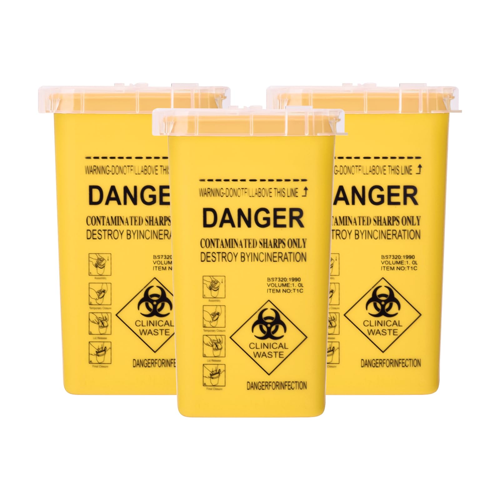 3pcs Needle Disposal Box Containers Tattoo Disposal Collector Sharps Container Waste Boxes for Tattoo Supplies and Equipment (Yellow)