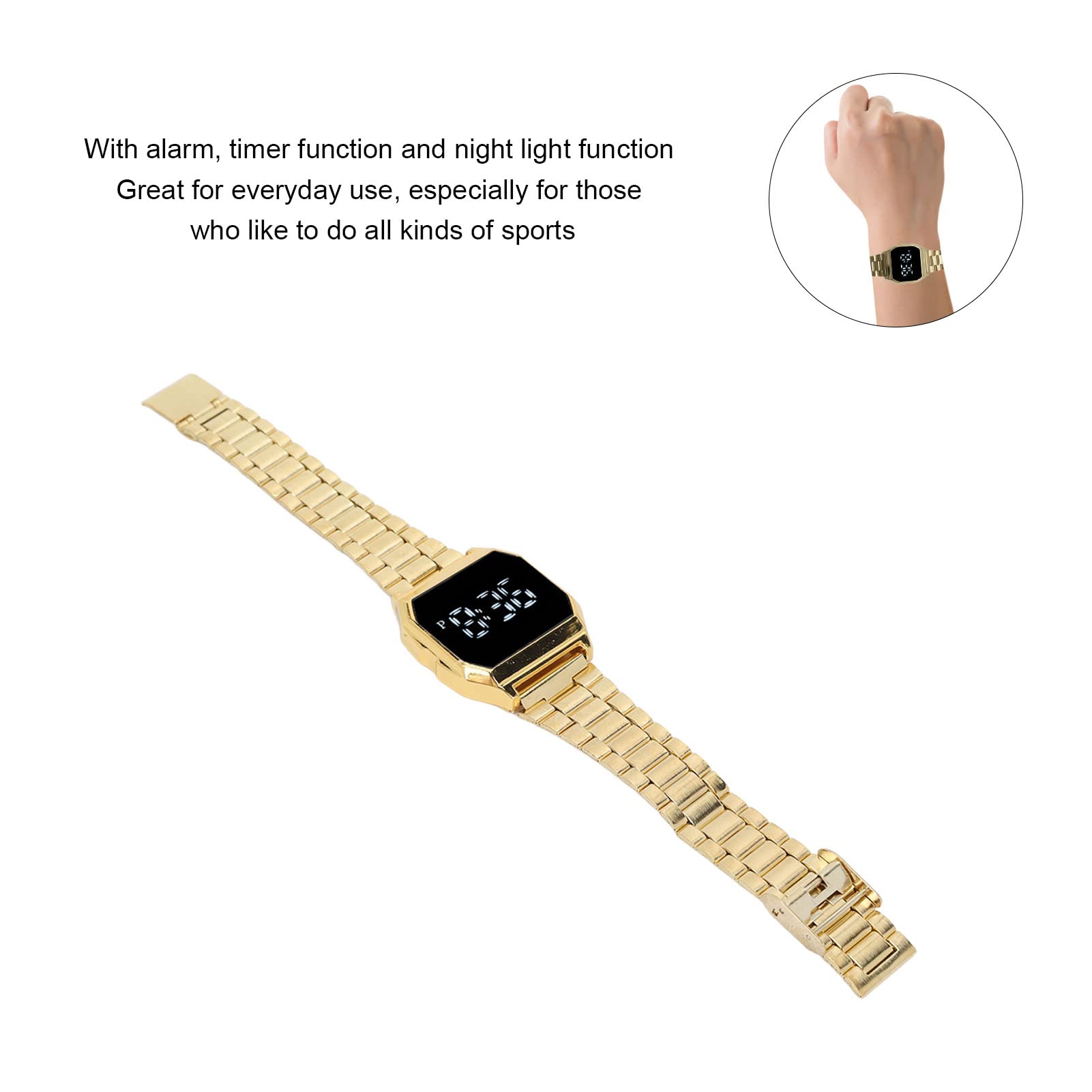 Reloj Digital LCD para Uso Diario de Estudiantes, Deportivo con Función de Luz Nocturna para Niños, Adolescentes Y Adultos (Dorado)