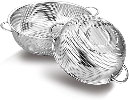 Housoutil Colador de acero inoxidable Colador Cuenco Cesta de lavado de verduras Cesta de filtro de malla metálica Lavabo de tamiz de arroz Lavadora