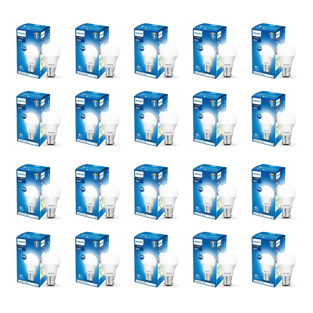 Philips 9-watt LED Bulb | AceSaver High Wattage LED Bulb | Base: B22 Light Bulb for Home | Cool White, Pack of 20