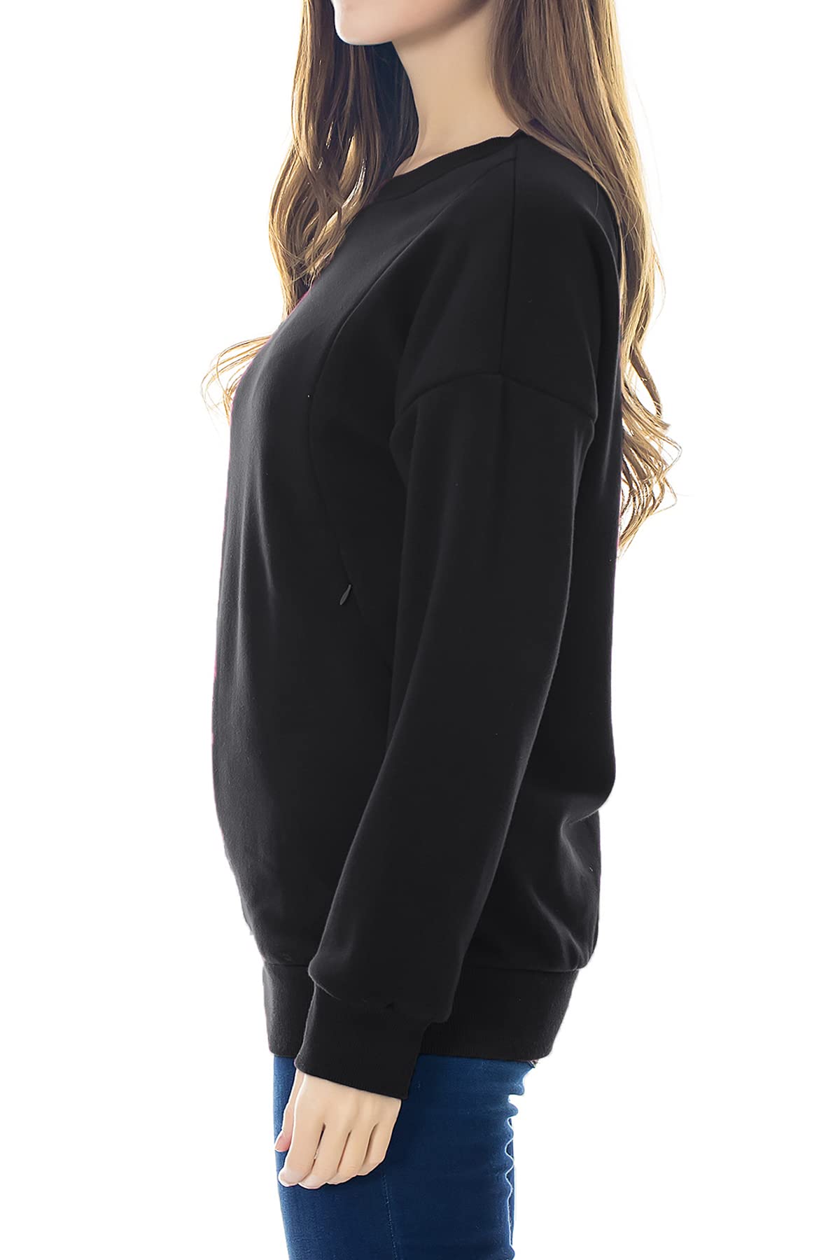 Smallshow Felpa per Allattamento in Lana Top per Allattamento con Maniche Lunghe Black L
