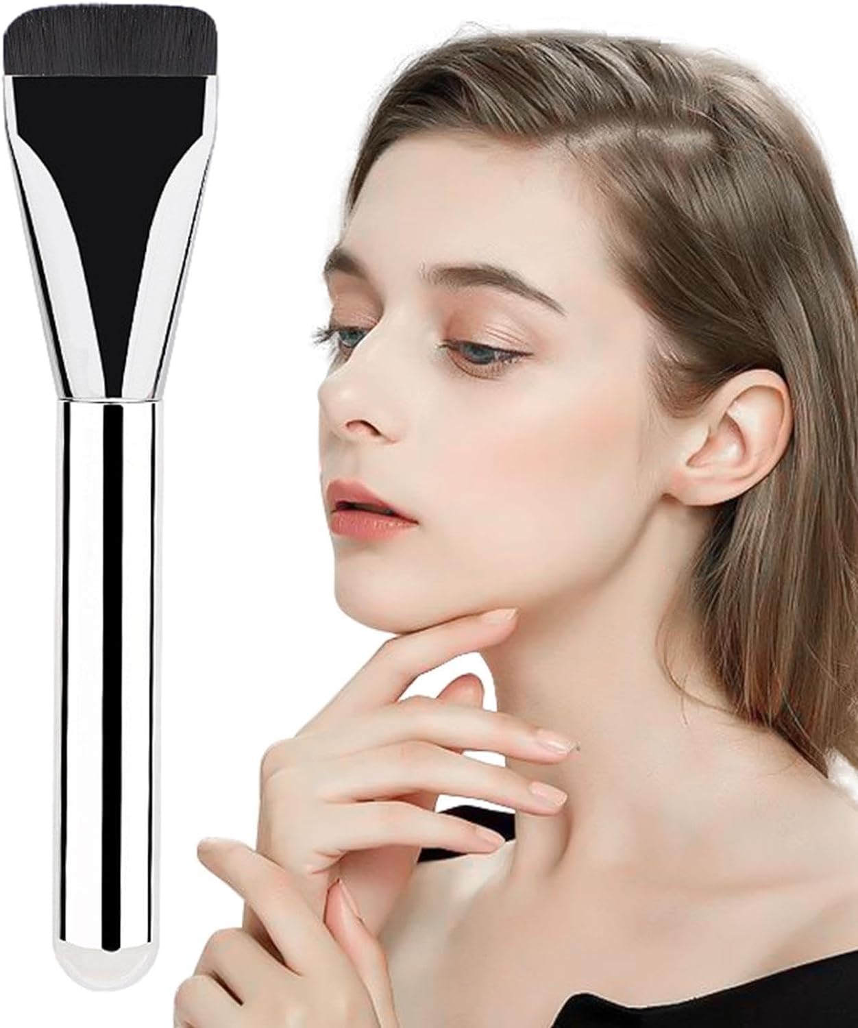 Pennello piatto per make-up per fondotinta, pennello piatto per correttore, ultra sottile, pennello per cipria, pennello per fondotinta, pennello per cosmetici