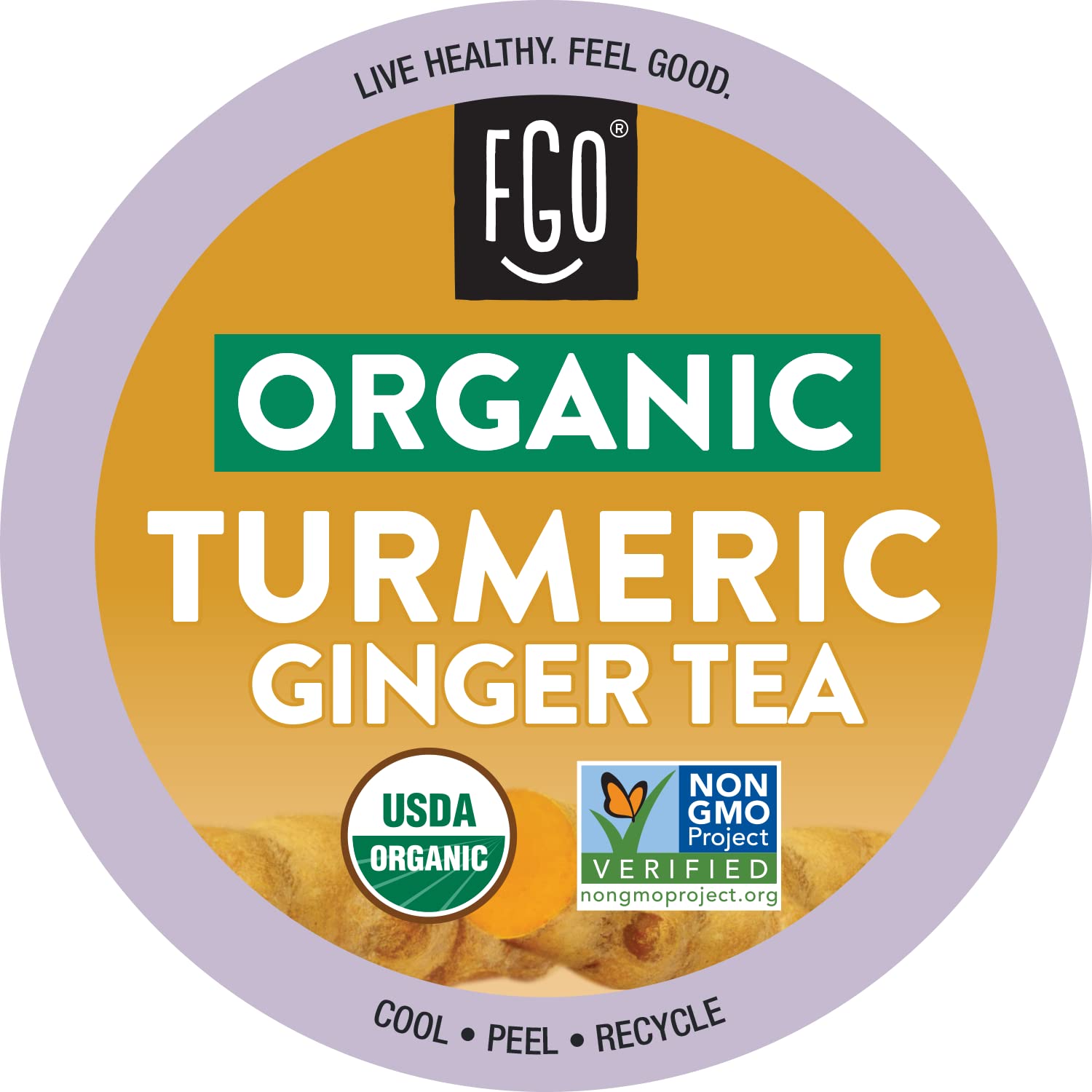 Organic Turmeric Ginger Tea K-Cup Pods, 24 Pods by FGO - Compatible with Keurig - Naturally Caffeine-Free Herbal Tea, Premium Green Tea is USDA Organic, Non-GMO, & Recyclable