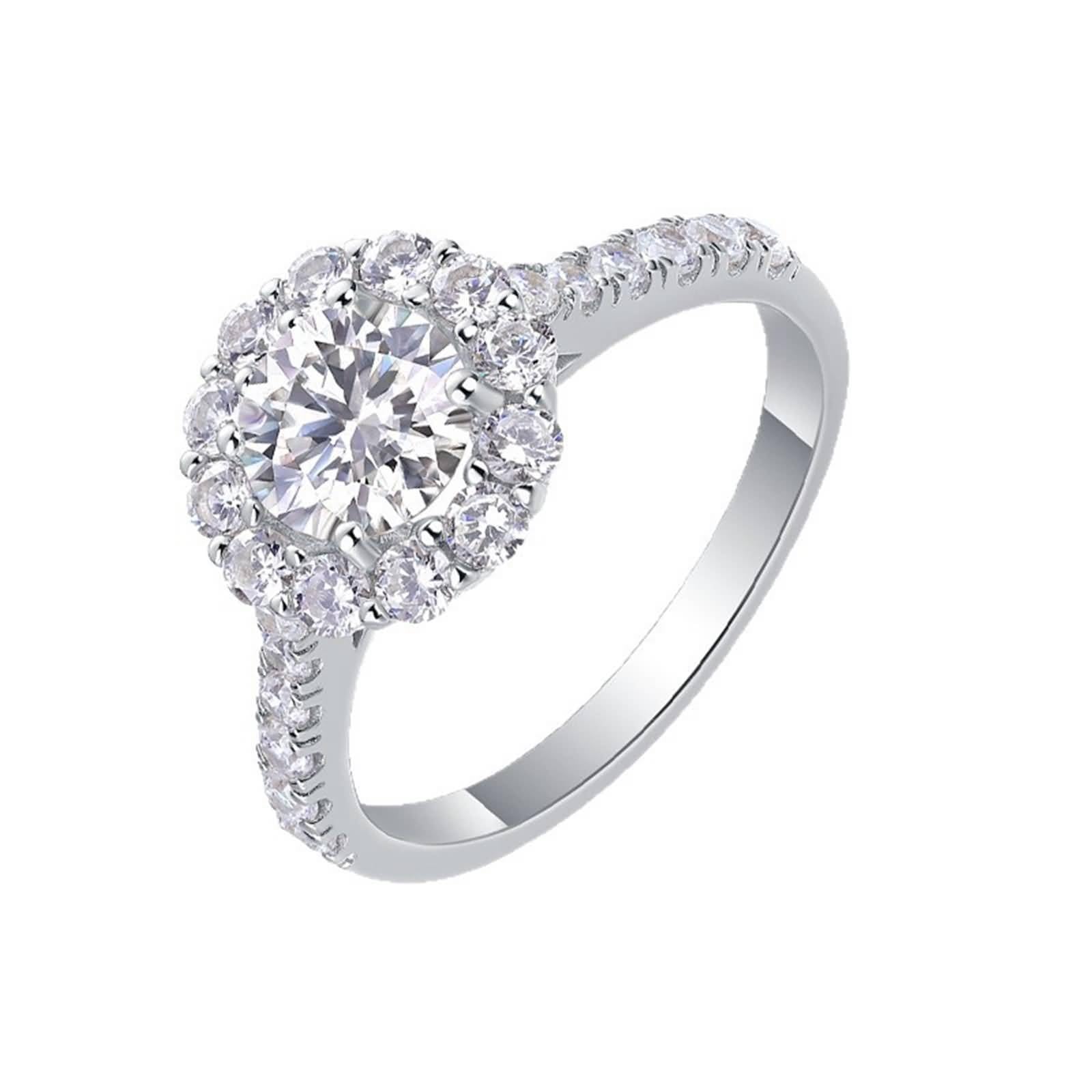 The Promise - Anillo de promesa simple con moissanita de corte redondo de 1 quilate, plata, oro blanco y platino