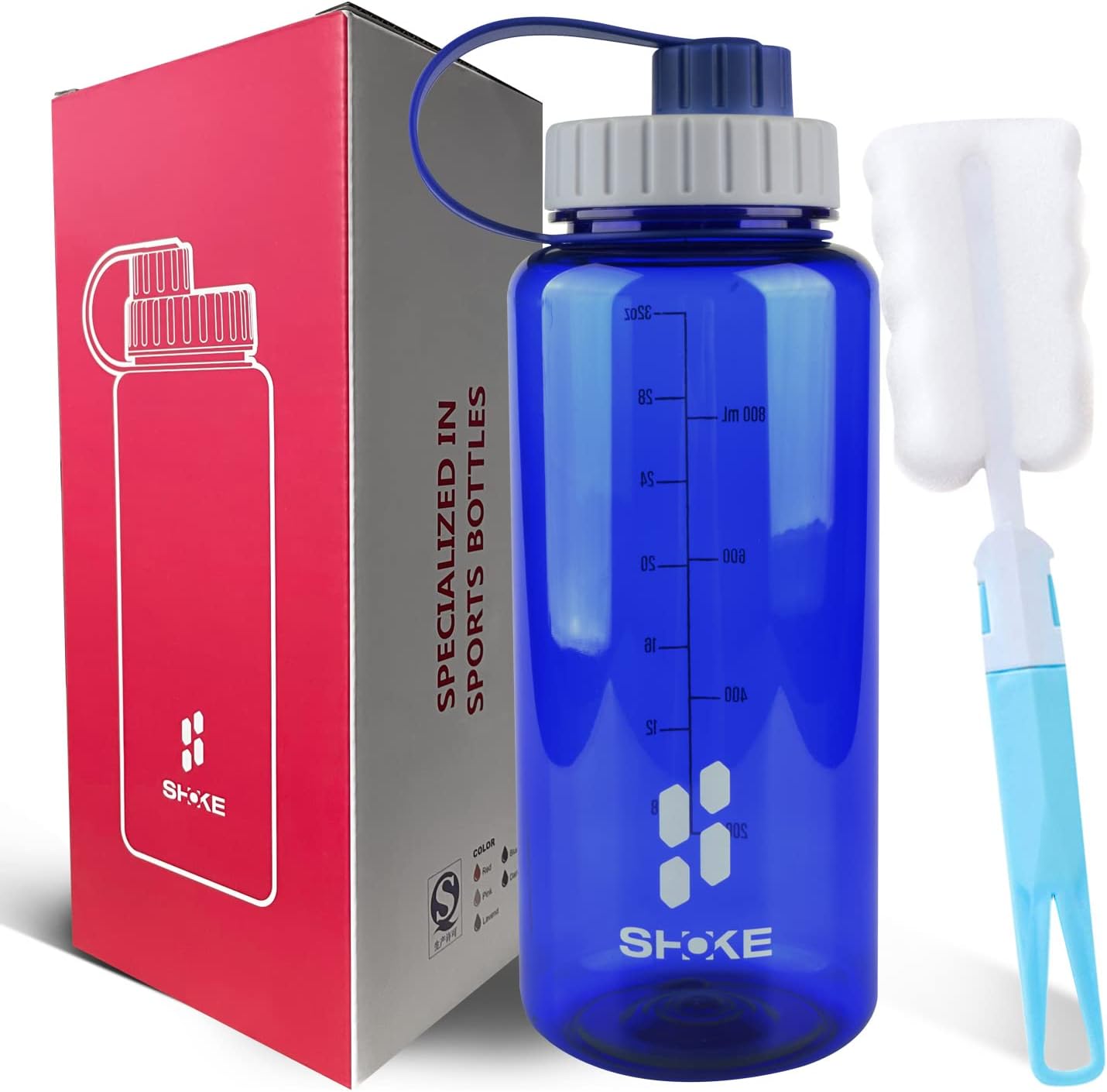 - SHOKE Tritan Wide Mouth 1 Liter Water Bottle Leakproof, Eco Friendly Large BPA-Free Reusable Water Bottles with Handle 32oz, Portable Drink Water Space Cup For Adult Gym Travel with Bottle Brush