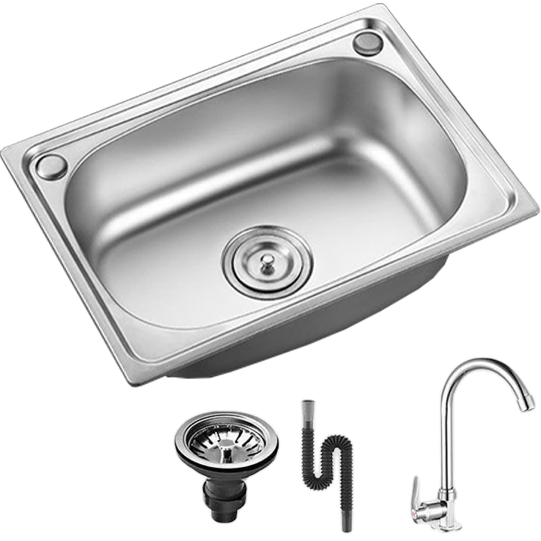 Évier de cuisine en acier inoxydable 304 durable avec robinet orientable et bonde