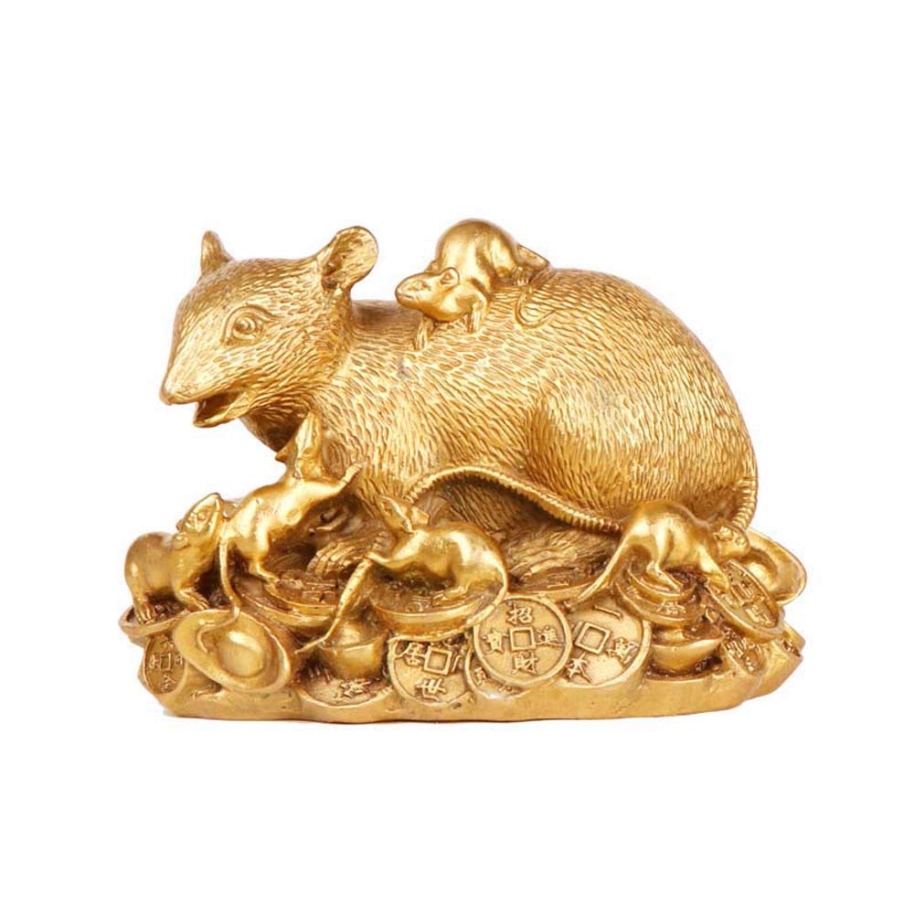 YNIYUJKL Feng Shui Ornaments Pure Brass Zodiac Rat Gold Ingot Statues,Chinese Decor Figurine For Home And Office,Wealth And Good Luck Sculpture,Two Sizes,Gold-A