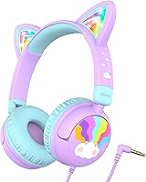 Vista 9 de iClever - Auriculares Bluetooth para niños, con orejas de gato iluminadas, 60H de tiempo de reproducción, carga rápida USB C, volumen seguro