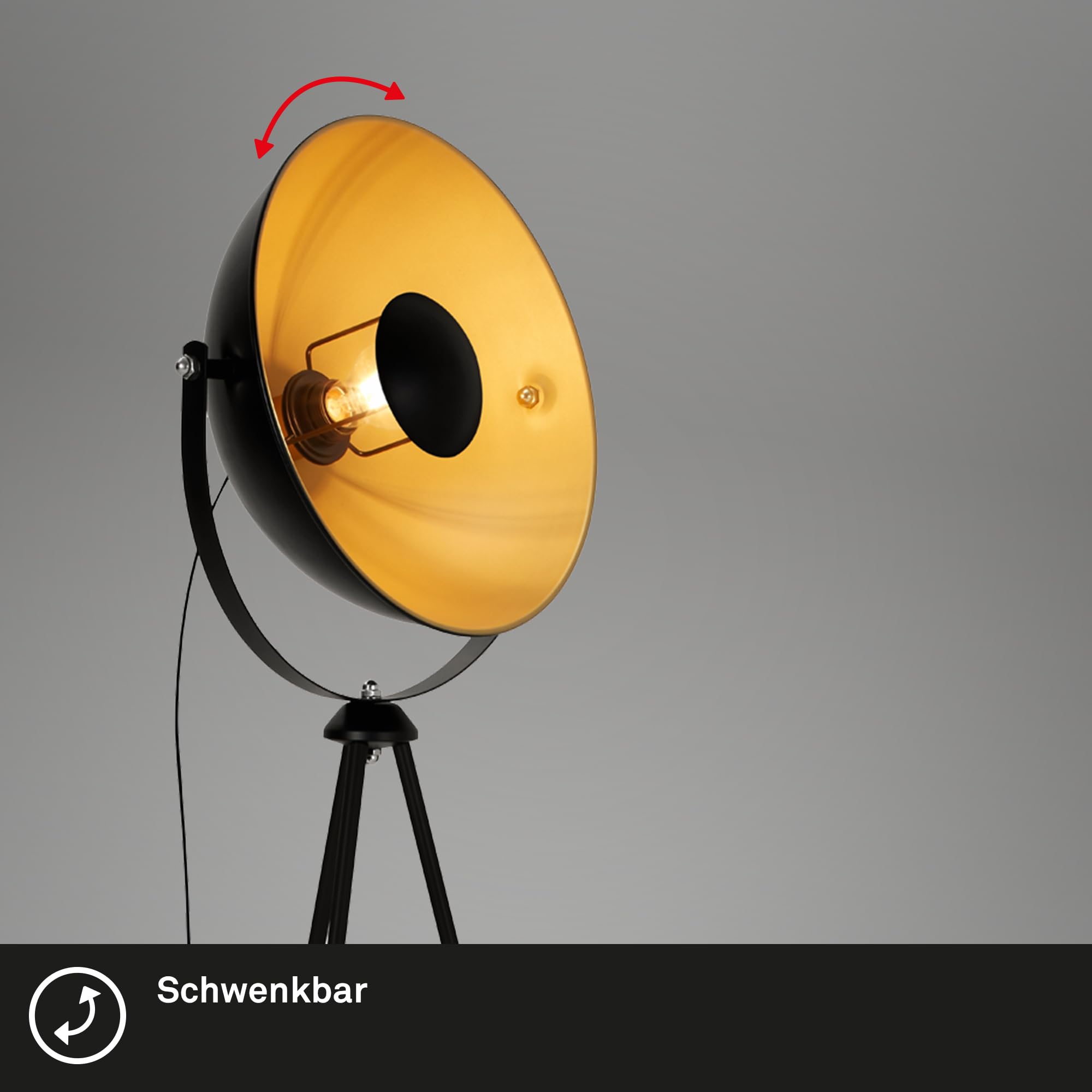 Briloner Leuchten Lampa Podłogowa Led, Metalowa, E27 60W, Czarny/Złoty, 580X345X1480Mm