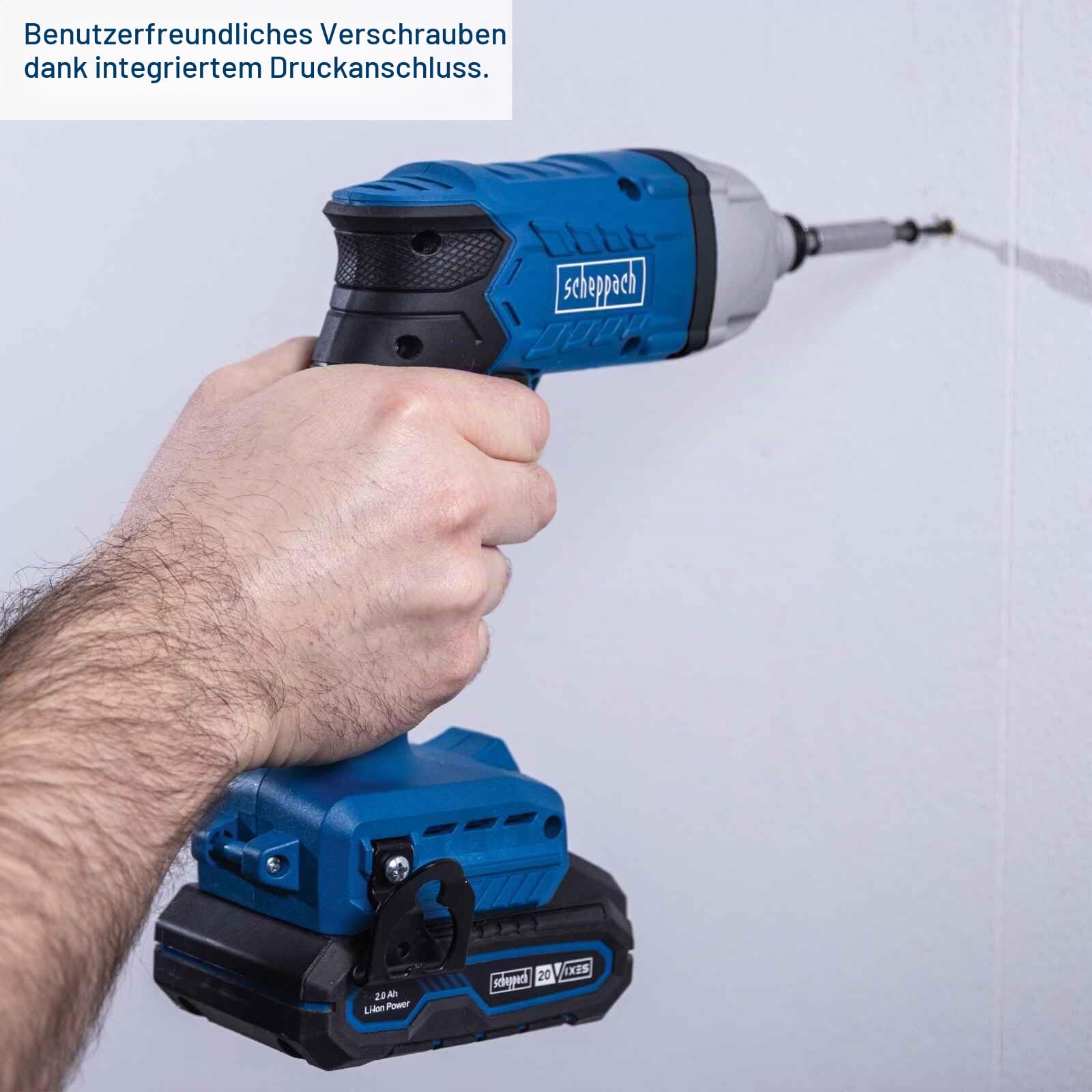 Scheppach Akku Trockenbauschrauber BC-DWD400MS-X mit Depth-Adjustment-Funktion & Zubehör | Drehmoment 30Nm - 1/4" | Drehzahl 4000 min-1 | 20V-IXES-Serie | 10 Jahre Garantie | mit 2Ah Akku & Ladegerät
