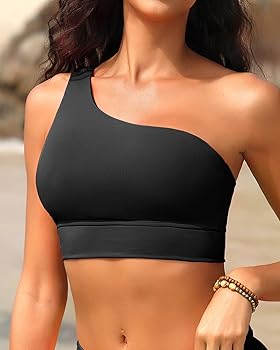 Amazon.com: Holipick Black Women One Shoulder Bikini Tops