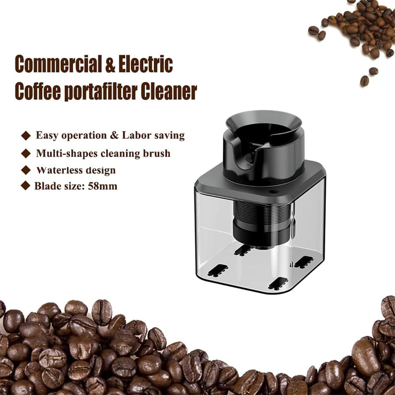 Máquina Eléctrica de Limpieza de Portafiltros de Café, Limpiador Automático de Portafiltros de 30W con 3 Cabezales de Cepillo, Limpieza Rápida 5s, con Sensor de Seguridad Anti-Falso Toque