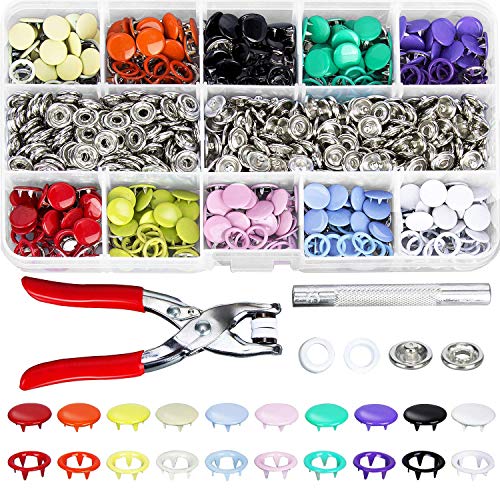 K Kwokker 804Pcs Grommets Snap Fasteners Kit 9.5mm 10 Colors Leather Rivets Buttons