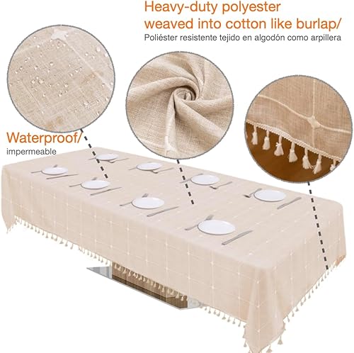 Miniatura 2 de Urby Manteles de mesa de lino sintético marrón crema para mesas rectangulares de 6 a 8 pies con capacidad para 6 a 8 personas. Manteles de mesa de