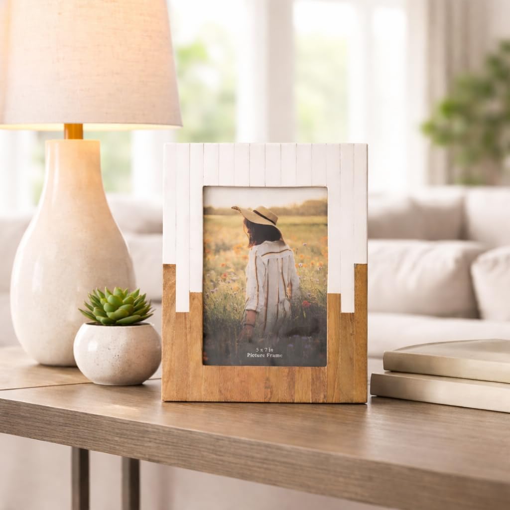 Timeless Resin Two-Tone Photo Frame for Home Decor - Picture Frames for Living Room Centerpiece, Shelf Display, and Tabletop Styling - Decorative Frames for Office or Study Desk - 10", White & Brown