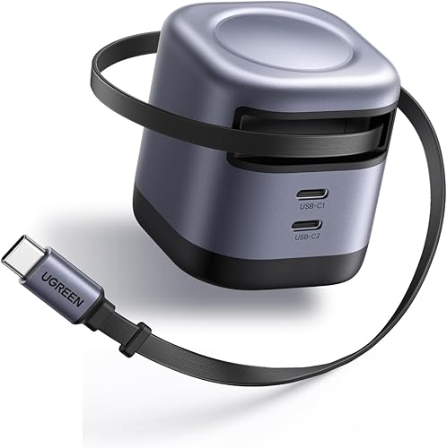 UGREEN Paquete de cargador USB-C, 45 W, 3 puertos + 45 W de 2 puertos con cable retráctil, cargador rápido, compatible con iPhone 16/15/14/13,