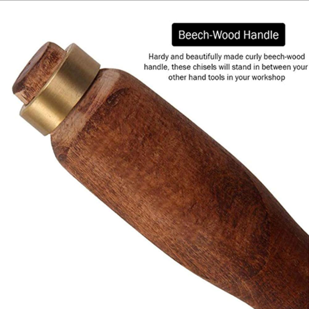 Outils de Sculpture sur Bois, Jeu de Ciseaux à Bois de qualité supérieure, avec poignées en Bois et Lames en manganèse chromé à extrémité Marteau for Le Travail du Bois