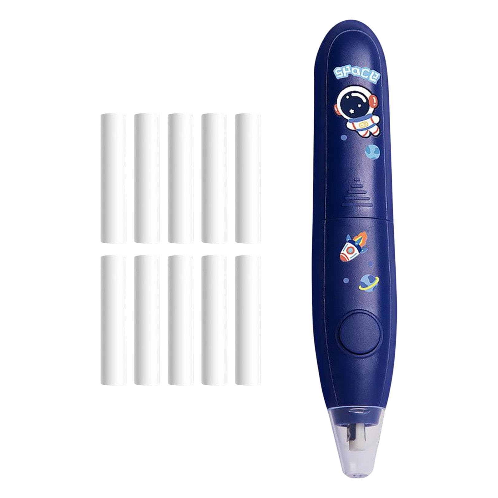 Lot de 10 gommes électriques avec 10 recharges pour projet artistique, écriture, bureau, bleu foncé, 14,3 cm