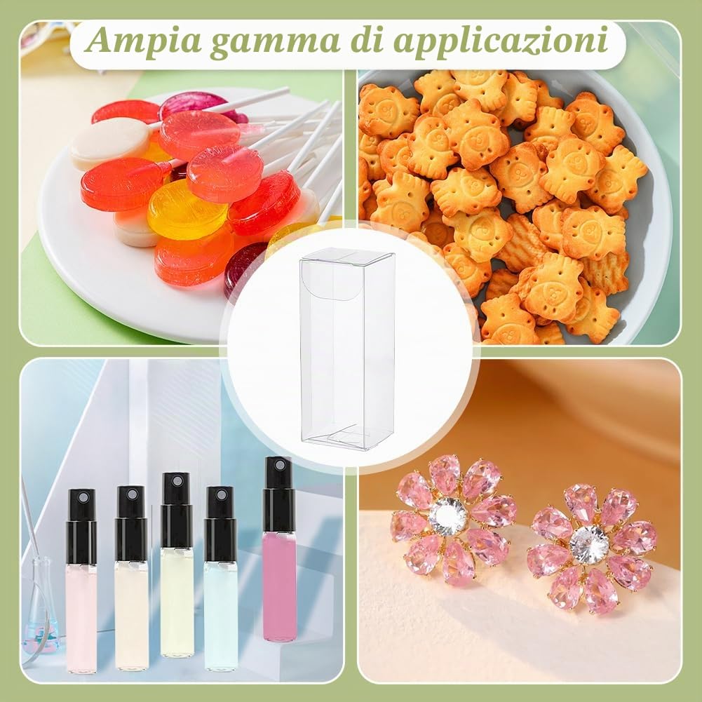 NBEADS 30pz Scatola in Plastica PVC Trasparente, 3x3x8cm Scatole Regalo Rettangolari Trasparenti Scatole Bomboniere per Feste di Matrimonio Biscotti Caramelle Torta al Cioccolato