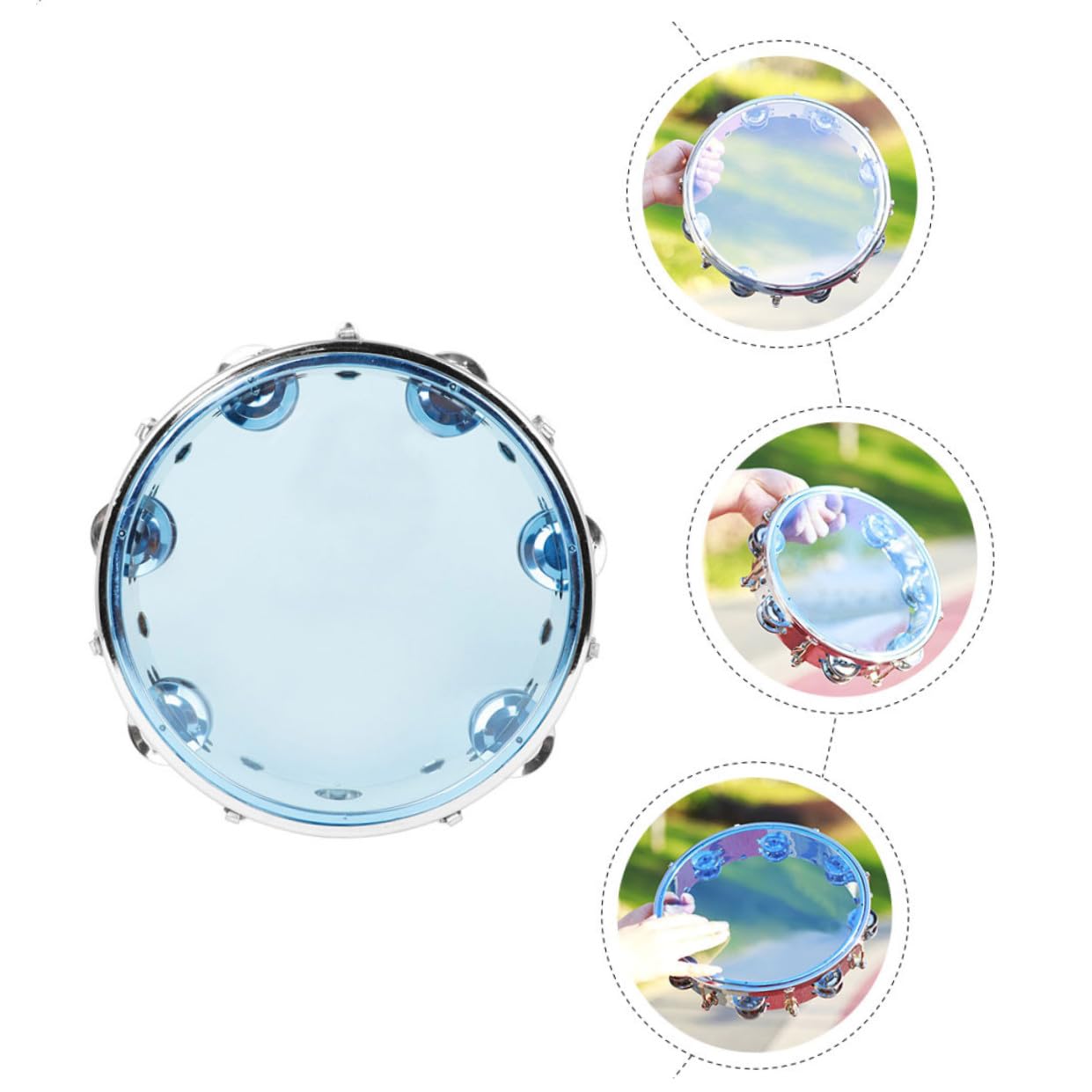 WOONEKY Pandereta de Mano de Percusión de 8 Pulgadas y Cuerpo Abs Aro de Acero Inoxidable con Doble Serie Que Estimula Interés y Concentración Instrumento Musical para Niños
